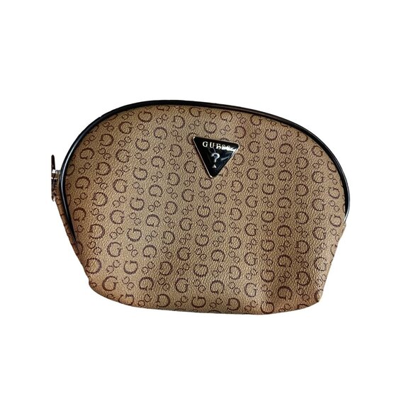 Guess Monogram Cosmetic Pouch Red Interior Zipper Closure - Picture 1 of 7